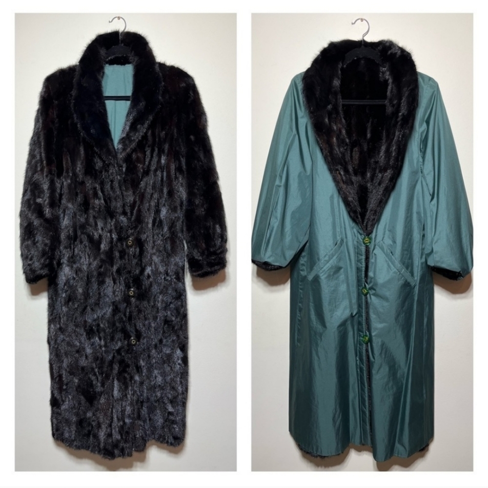 Long reversible black mink coat
